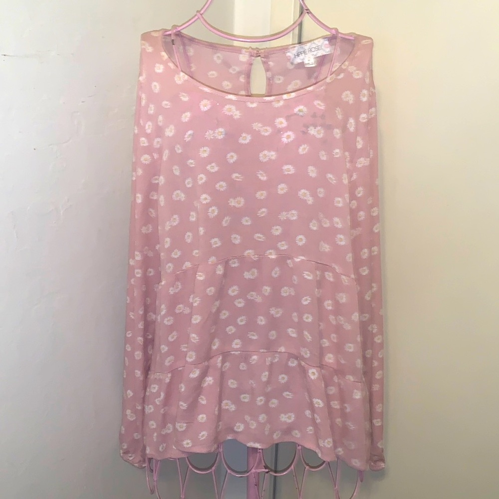 Hippie Rose Pink/Yellow/White Floral BabyDoll blouse-Medium #T1W2D592